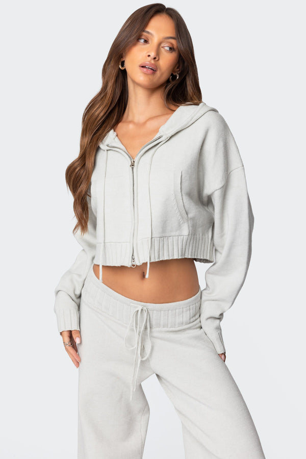 edikted Russell Knit Hooded Cardigan light gray