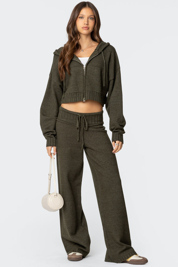 Edikted Russell Knit Hooded Cardigan Olive