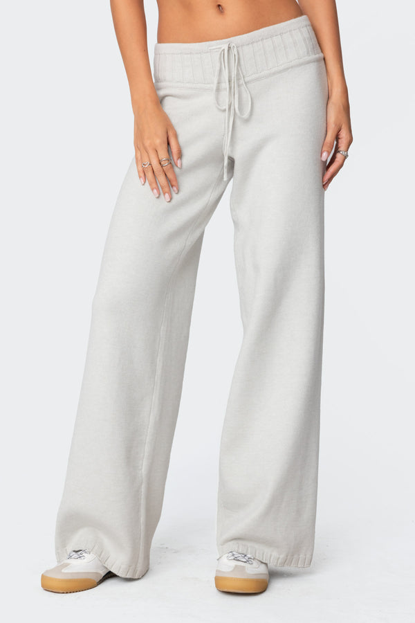 Edikted Russell Straight Leg Knit Pants Light Gray