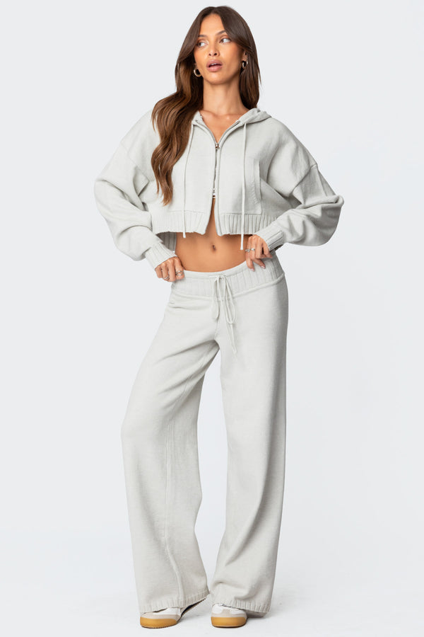 Edikted Russell Straight Leg Knit Pants Light Gray