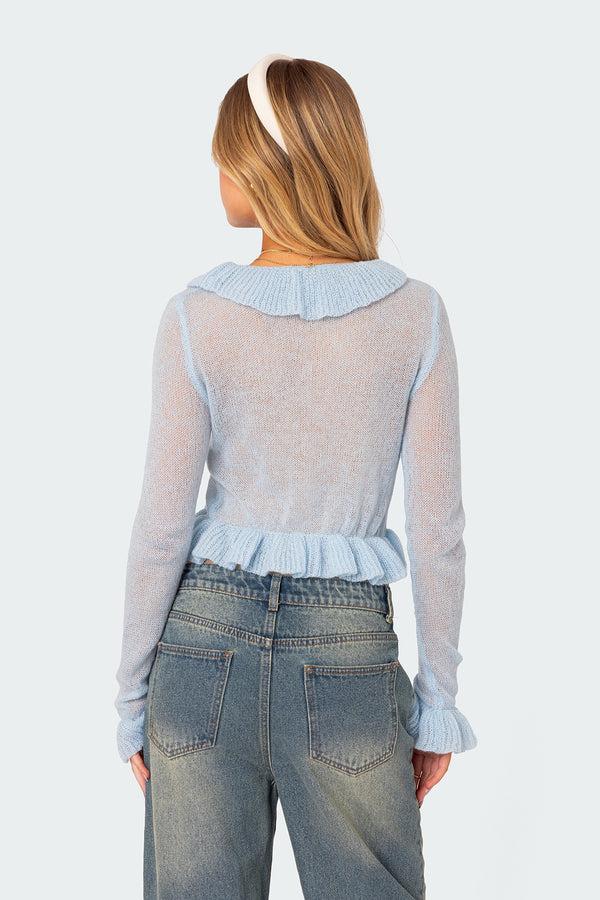 Edikted Ryleigh Ruffled Tie Front Cardigan Blue