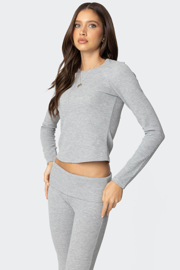 Edikted Sab Waffle Knit Top Gray Melange