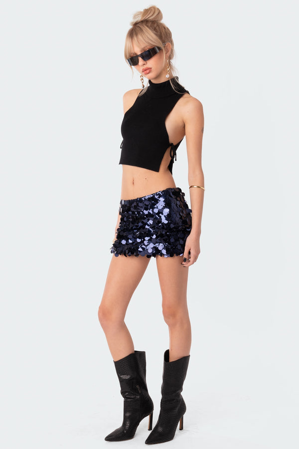 Edikted Sabina Low-Rise Sequin Mini Skirt Navy