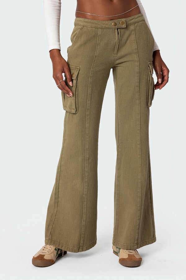 Edikted Sabri Low Rise Flared Cargo Jeans Olive