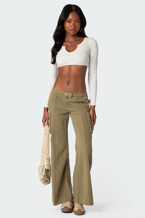 edikted Sabri Low Rise Flared Cargo Jeans olive