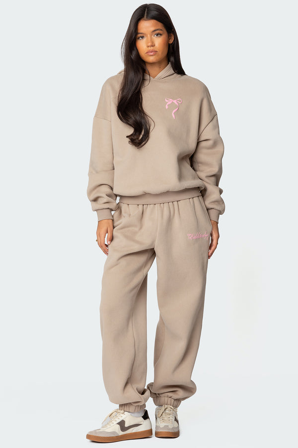 Edikted Sasha Bow Detail Hoodie Beige