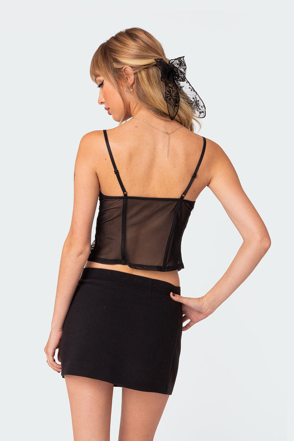 Edikted Sav Split Front Sheer Lace Corset Black