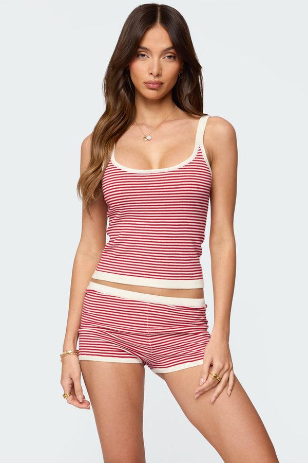 edikted Saylor Striped Knit Tank Top cream and red