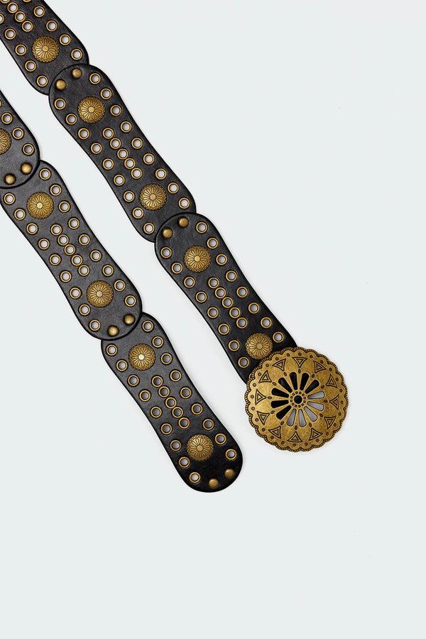 Edikted Scalloped Circle Faux Leather Belt Black