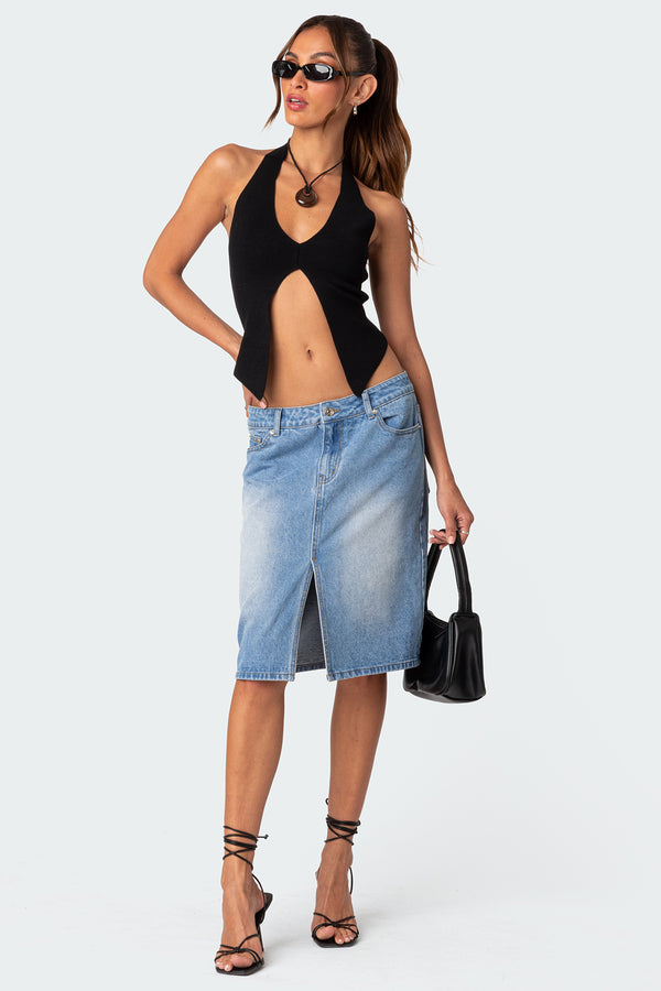 Edikted Sculpt Knitted Split Front Top Black