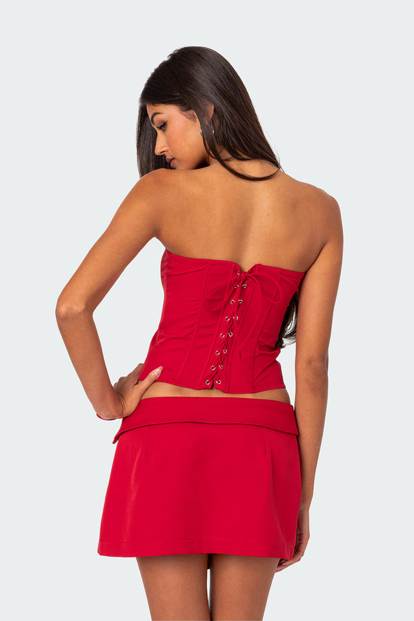 Edikted Selena Lace Up Corset Red