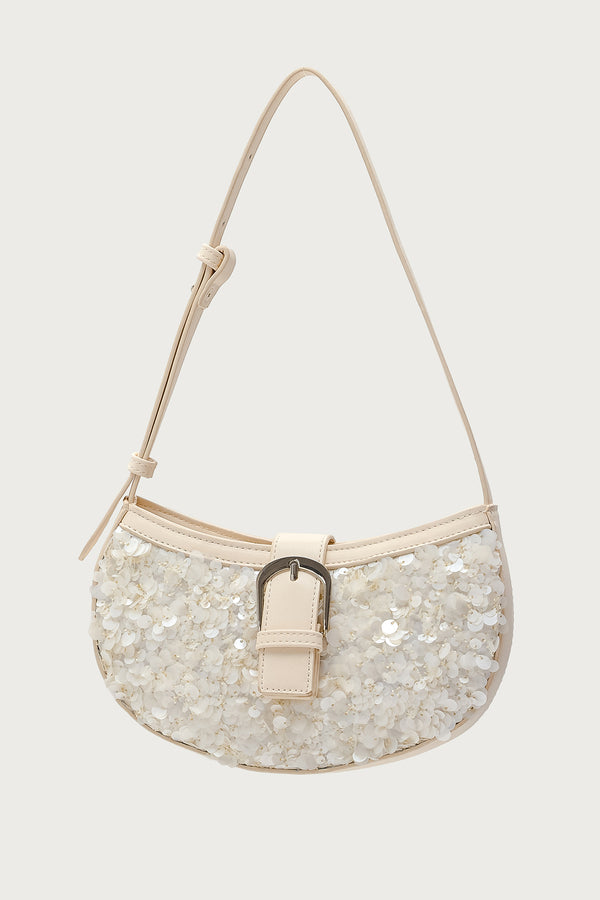 Edikted Sequin & Faux Leather Bag Ivory