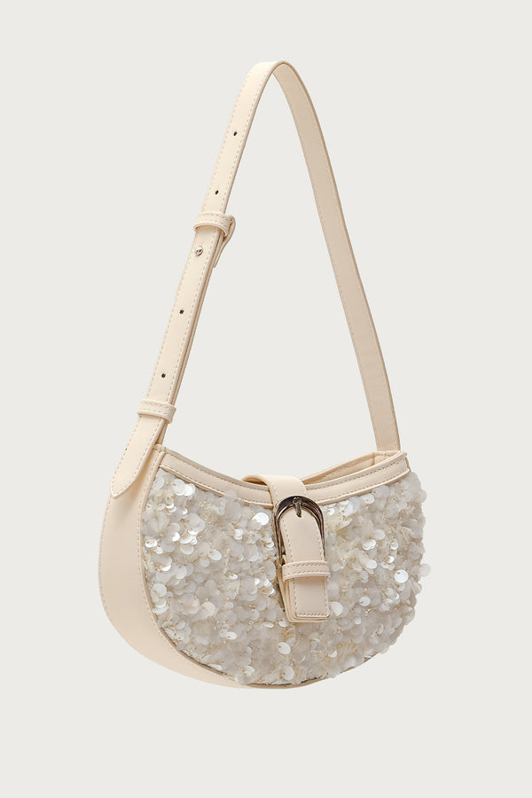 Edikted Sequin & Faux Leather Bag Ivory