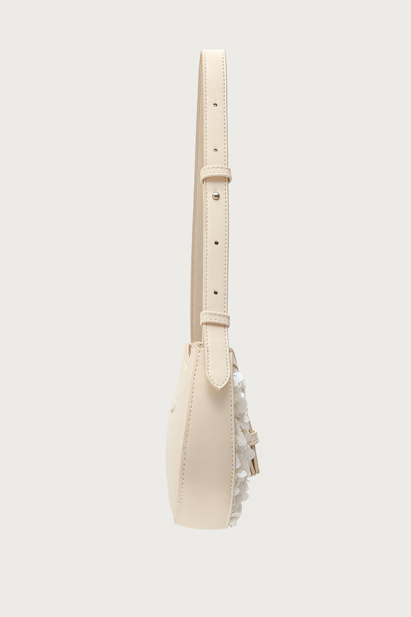 Edikted Sequin & Faux Leather Bag Ivory