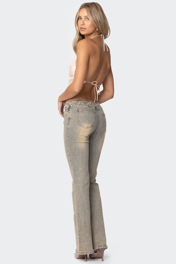 edikted Sequin Open Back Halter Top light pink