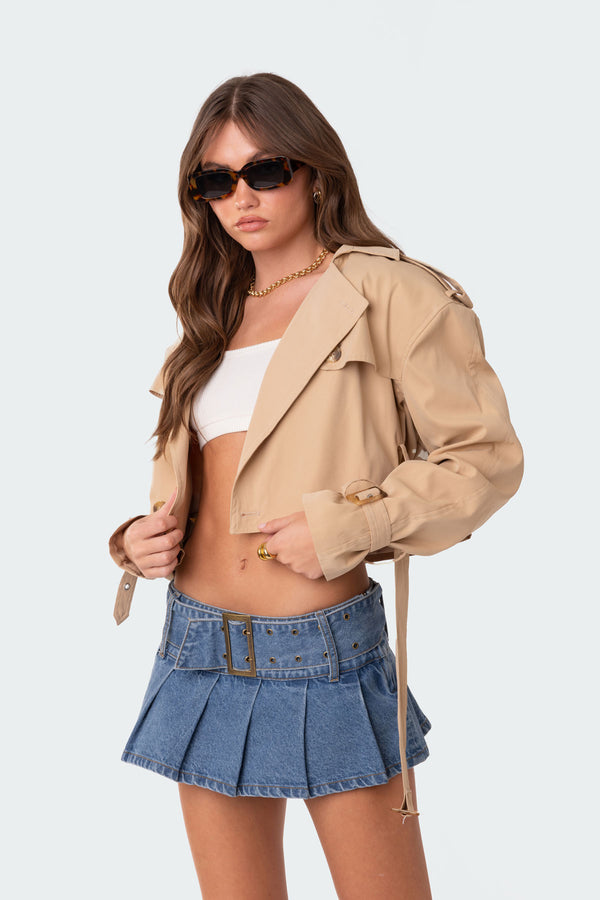 Edikted Shadow Cropped Trench Jacket Beige