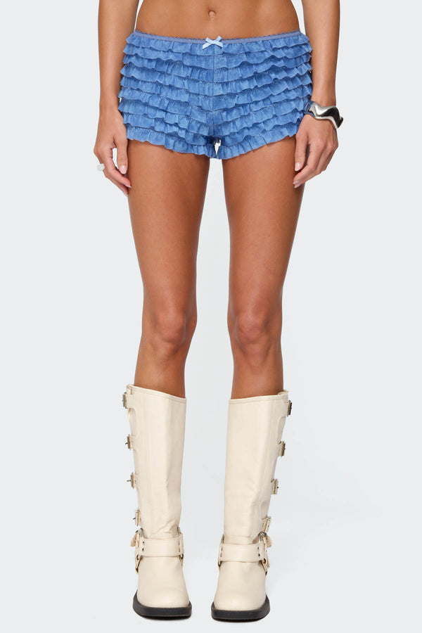Edikted Shailee Ruffled Shorts Blue