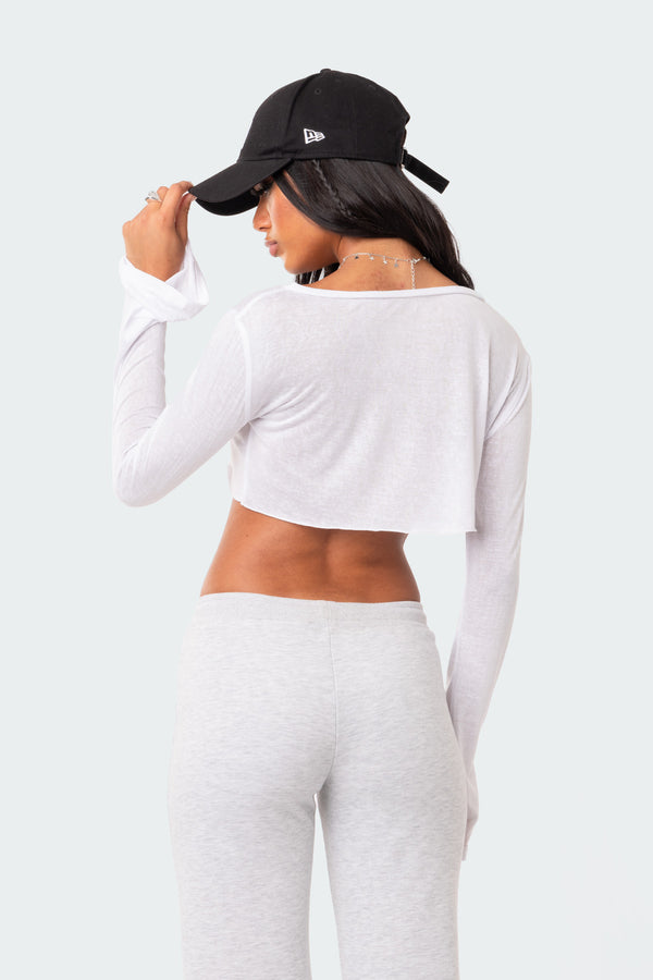 Edikted Sheer Raw Hem Crop Top White