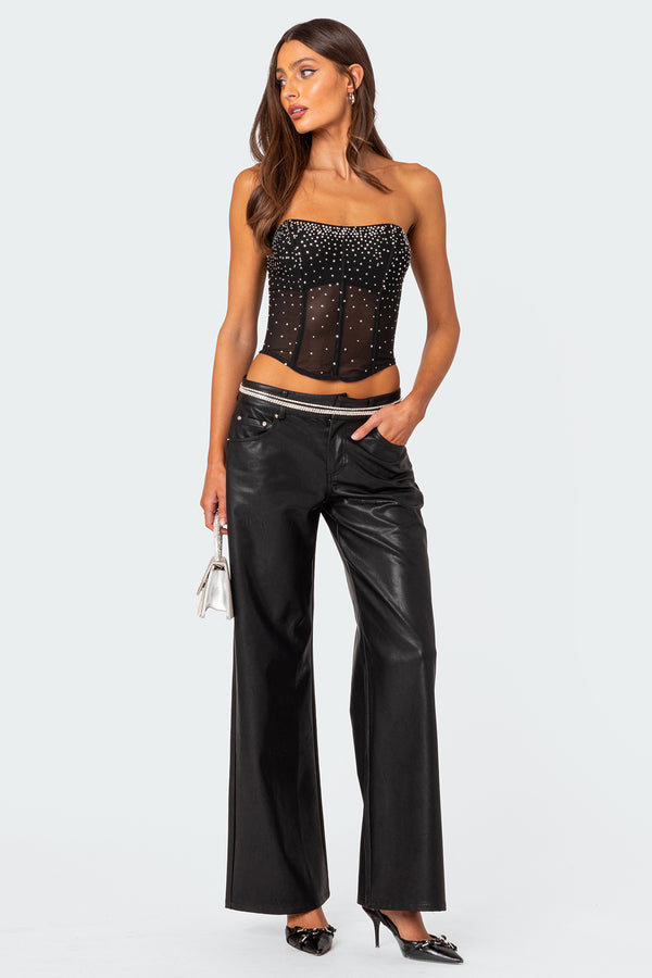 Edikted Sheer Rhinestone Corset Black