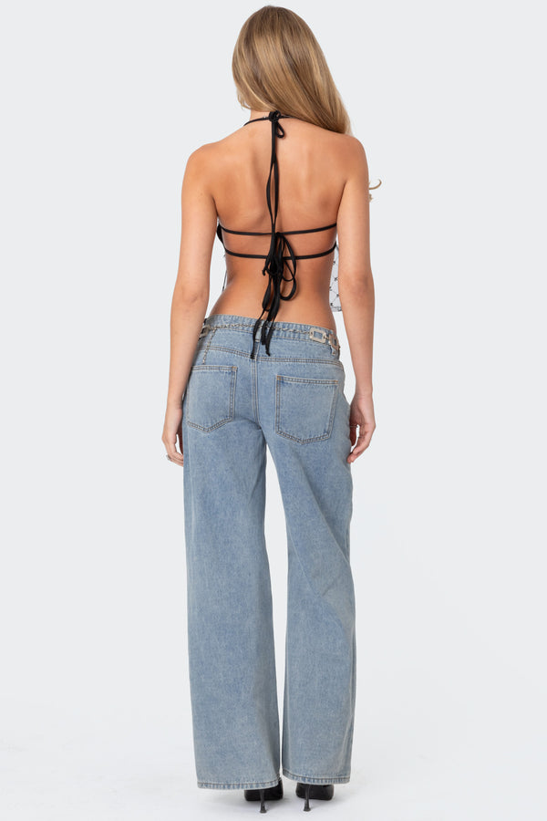 Edikted Sheer Sequin Backless Top Black