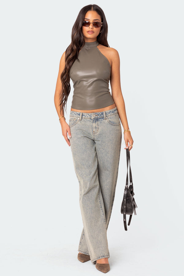 Edikted Sienna Latex Halter Top Gray