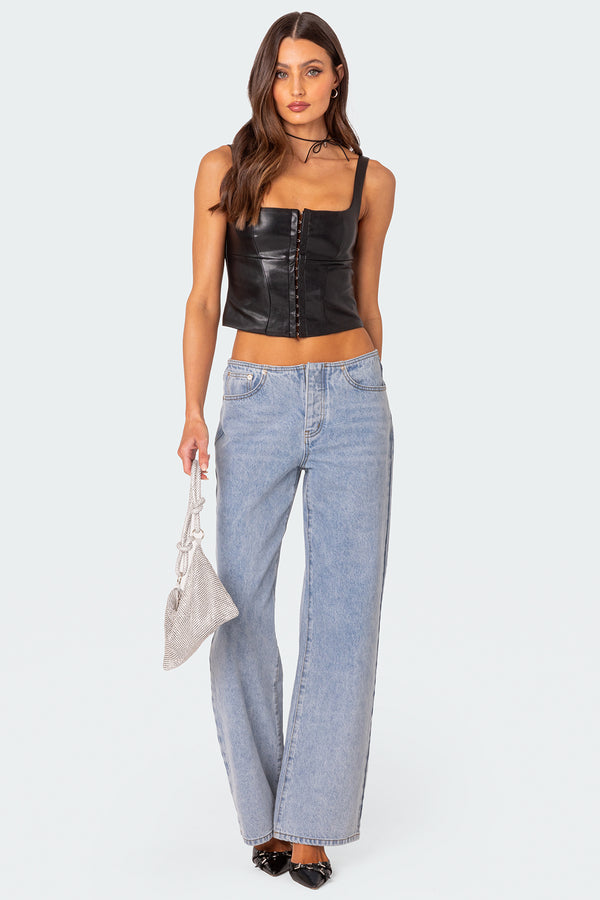 Edikted Simone Faux Leather Corset Black
