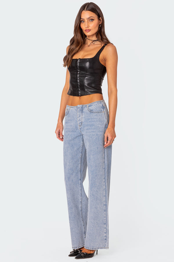 Edikted Simone Faux Leather Corset Black