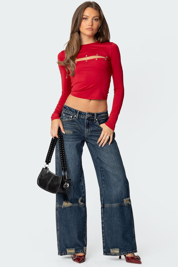 edikted Slitted Distressed Low Rise Jeans blue