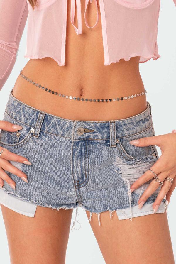 edikted Something Sparkly Belly Chain silver
