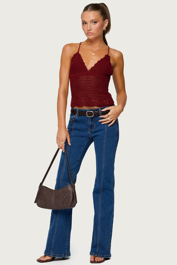 Edikted Starrie Panel Stitch Low Rise Jeans Blue