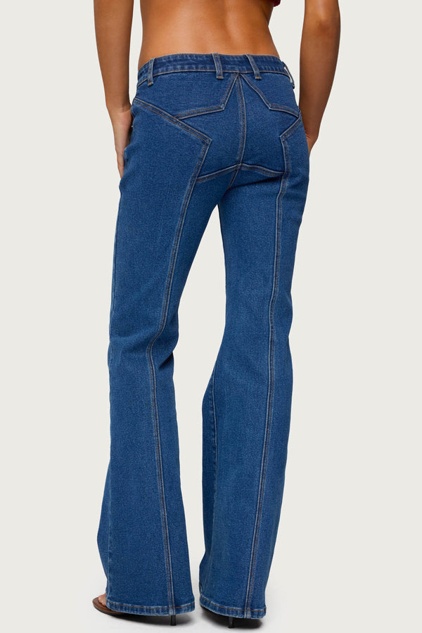 Edikted Starrie Panel Stitch Low Rise Jeans Blue