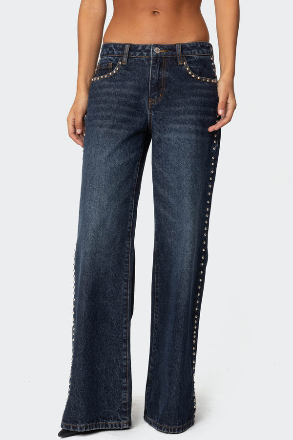 Edikted Stassie Studded Low Rise Jeans Blue