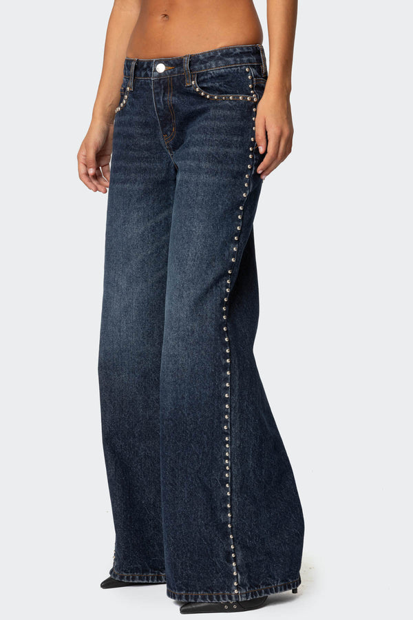 Edikted Stassie Studded Low Rise Jeans Blue