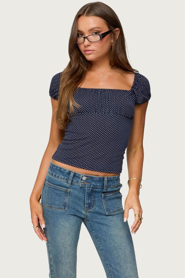 edikted Stefania Polka Dot Top navy