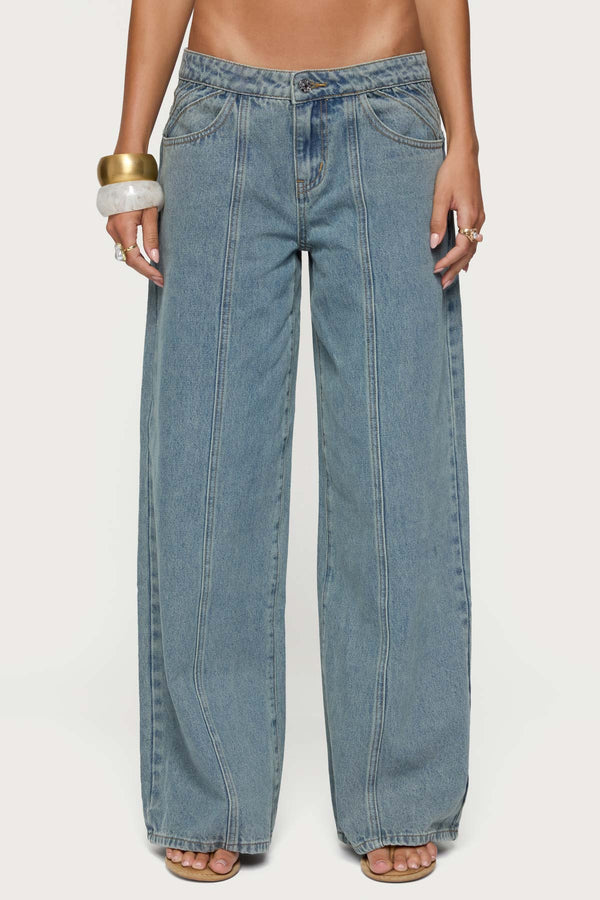 Edikted Stitch & Pleat Low Rise Jeans Blue
