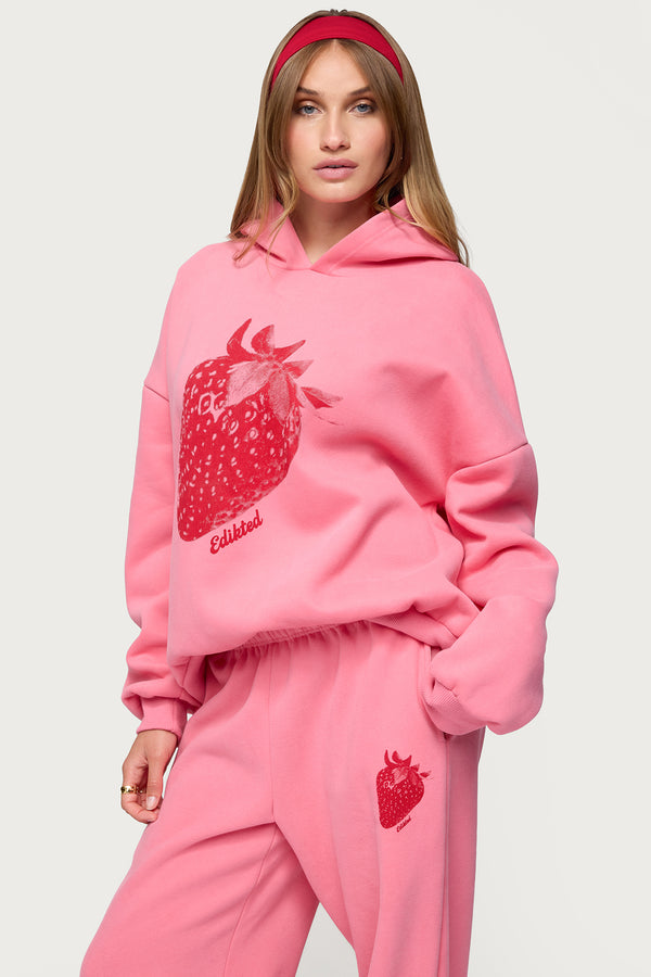 Edikted Strawberry Babe Hoodie Pink