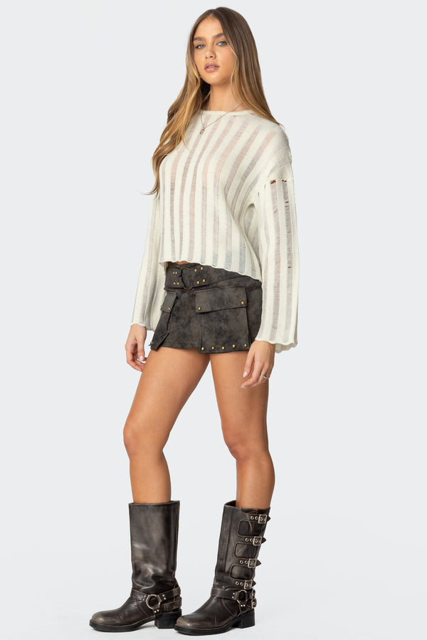 Edikted Stripey Shredded Sweater Cream