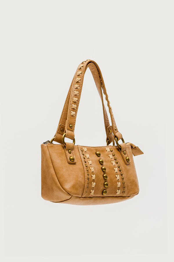 Edikted Stud & Stitch Faux Leather Bag Brown