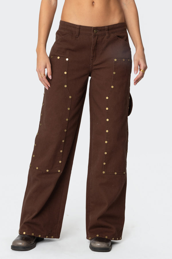 Edikted Studded Low Rise Carpenter Jeans Brown