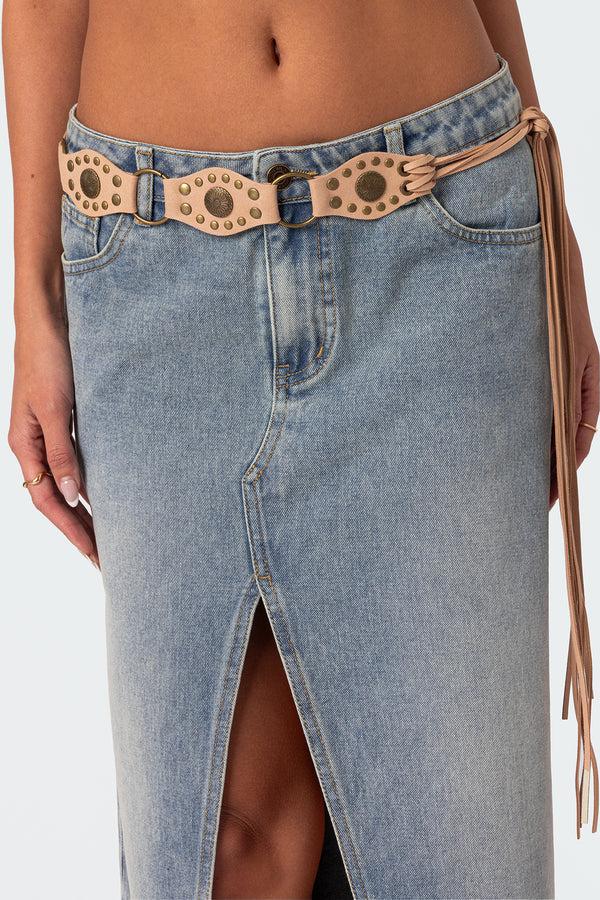 edikted Suede Western Belt tan