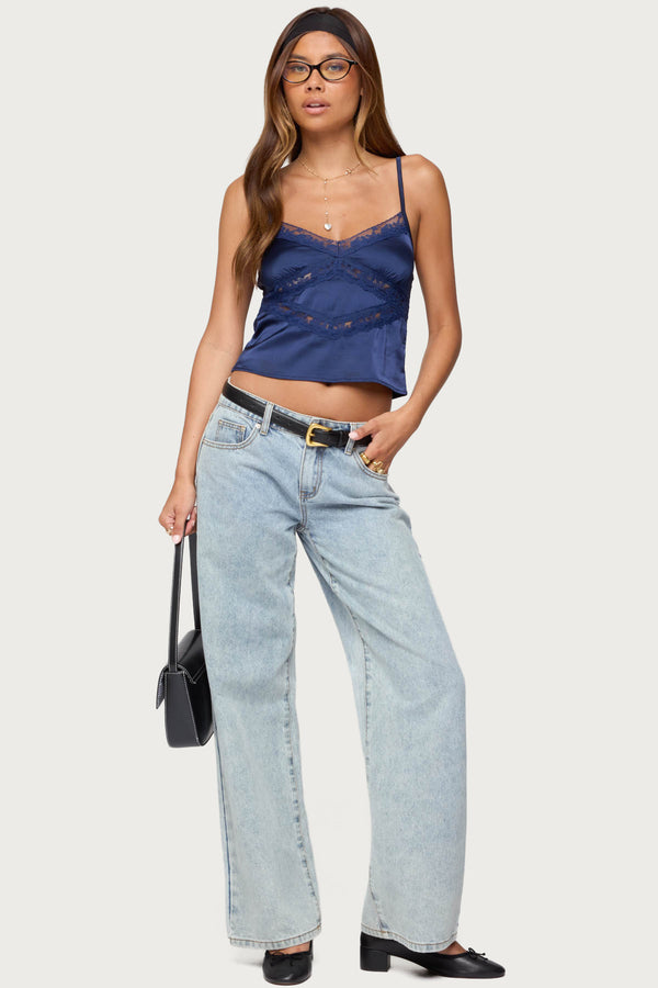 edikted Tamar Satin Effect Tank Top navy