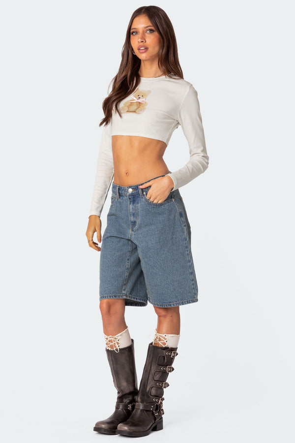 Edikted Ted Cropped Long Sleeve T Shirt White