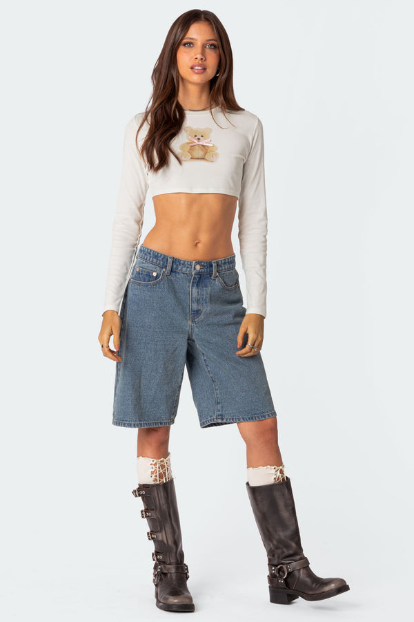 Edikted Ted Cropped Long Sleeve T Shirt White
