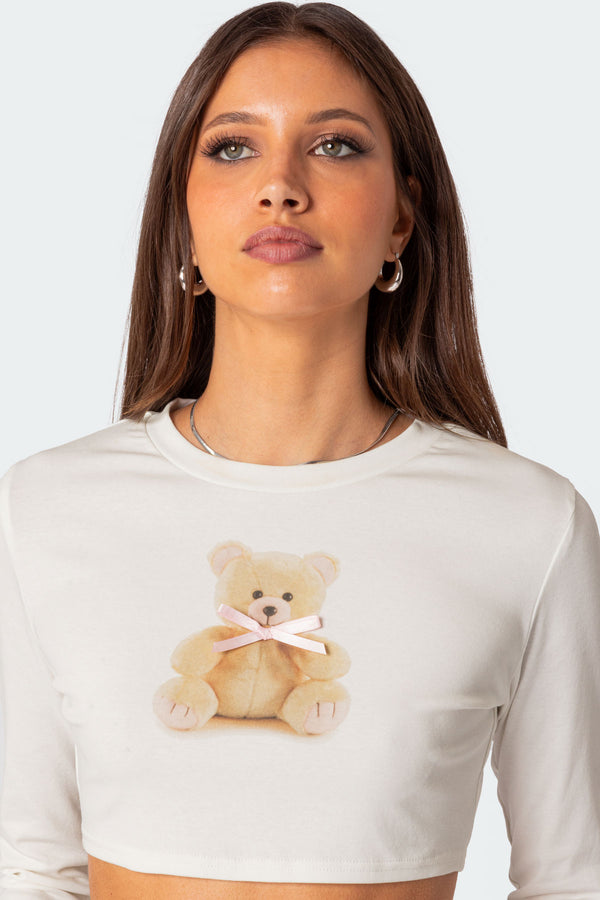 Edikted Ted Cropped Long Sleeve T Shirt White