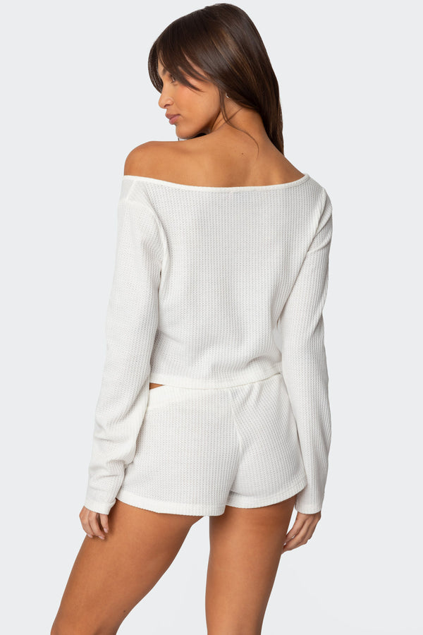 Edikted Teddy Cropped Waffle Top White