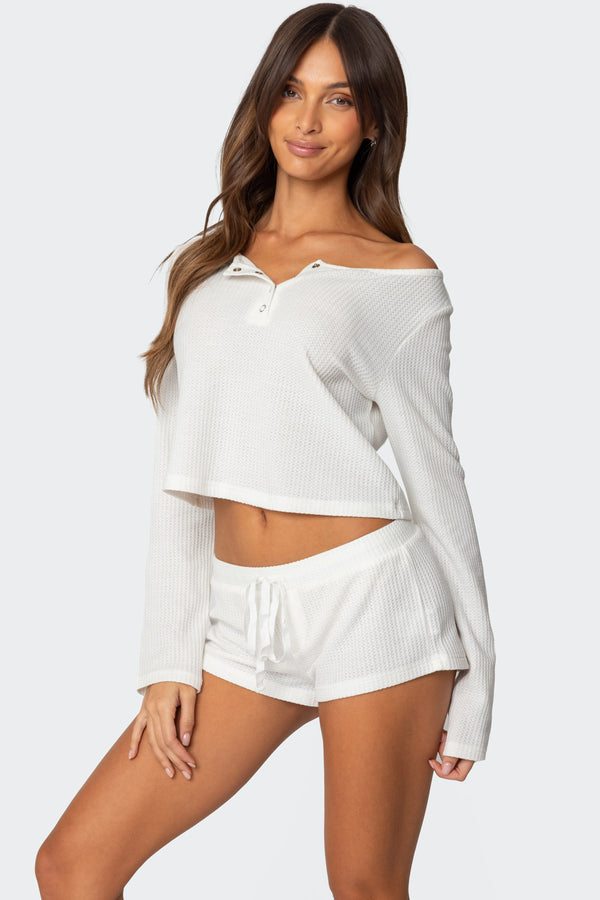 Edikted Teddy Cropped Waffle Top White