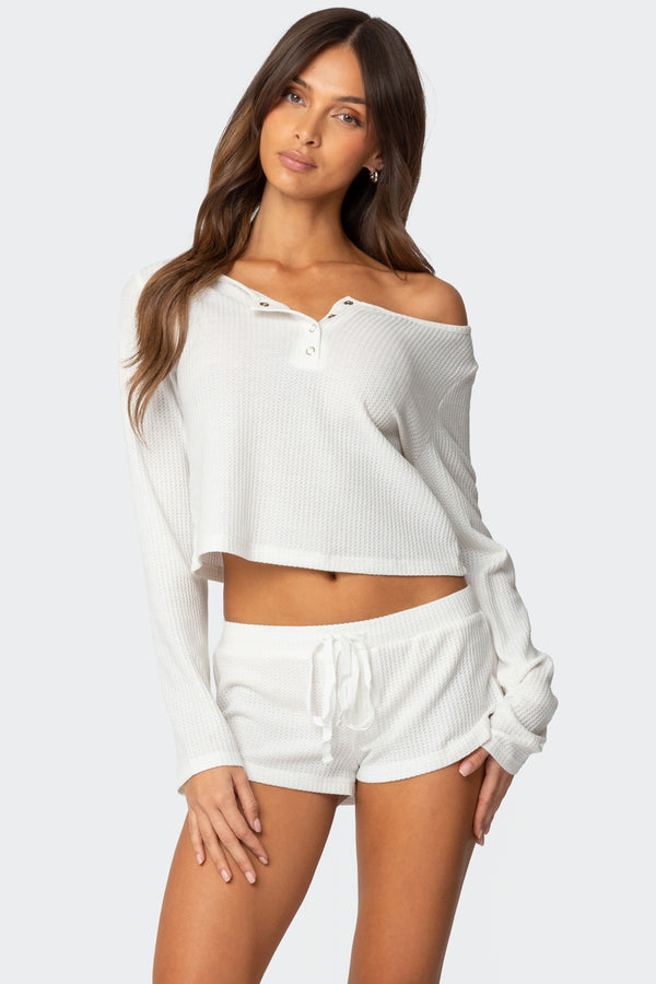 edikted Teddy Cropped Waffle Top white