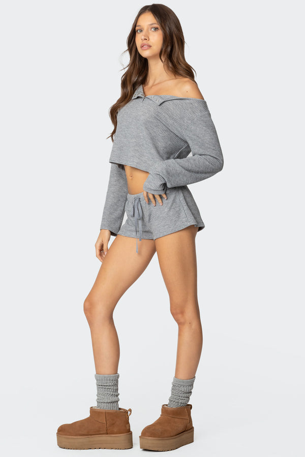 Edikted Teddy Waffle Shorts Gray Melange