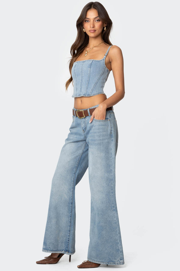 Edikted Tennessee Denim Corset Light Blue