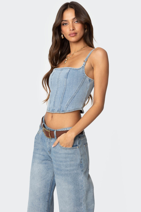 Edikted Tennessee Denim Corset Light Blue